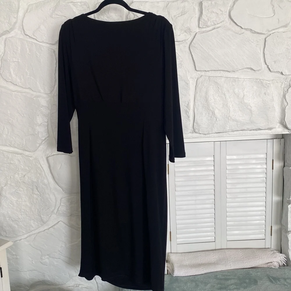 Lauren Ralph Lauren Dress 16 black v neck gathered on the side - Picture 3 of 12